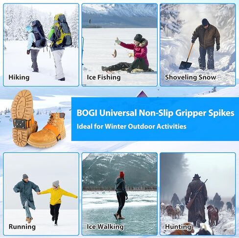 BOGI Ice Cleats Crampons، مرابط ثلج قابلة للدوران للأحذية والأحذية طويلة الرقبة مع ترصيع التنغستن مقابض الجليد للأحذية مع أشرطة قابلة للتعديل للرجال والنساء في الشتاء داخليًا/خارجيًا in Saudi Arabia