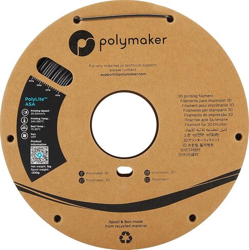 Polymaker ASA Filament 1.75mm Black, 1kg ASA 3D Printer Filament, Heat & Weather Resistant - ASA 3D Filament Perfect for Printing Outdoor Functional Parts, Dimensional Accuracy +/- 0.03mm in Kuwait