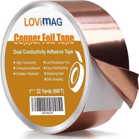 LOVIMAG Copper Foil Tape, Conductive Copper Tape 4 Sizes (0.2/0.24/0.3/0.4Inch) x82.5FT, Copper Tape Conductive Adhesive for Stained Glass Supplies, Guitar and EMI Shielding, Electrical Repairs. in Saudi Arabia