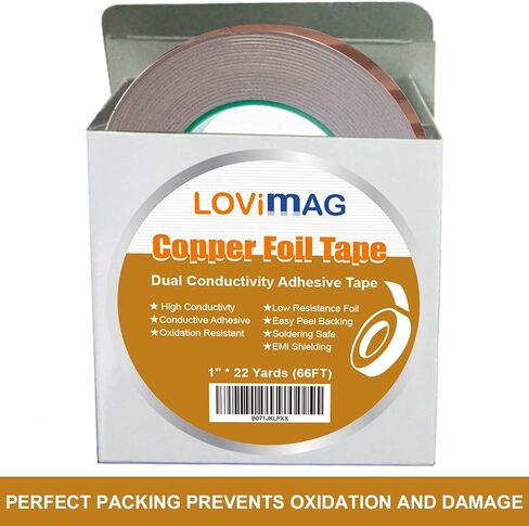 LOVIMAG Copper Foil Tape, Conductive Copper Tape 4 Sizes (0.2/0.24/0.3/0.4Inch) x82.5FT, Copper Tape Conductive Adhesive for Stained Glass Supplies, Guitar and EMI Shielding, Electrical Repairs. in Saudi Arabia