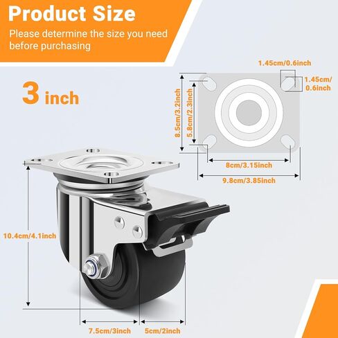 Nefish 2.5 Inch Heavy Duty Stainless Steel Low Gravity Casters, SUS 304 Industrial Grade Stainless Steel Caster Wheels with Brakes, Durable Castors Set of 4 with Nylon Wheels for Industrial, Equipment in Saudi Arabia