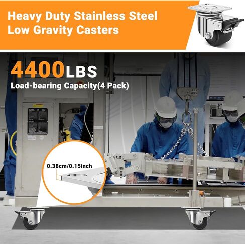 Nefish 2.5 Inch Heavy Duty Stainless Steel Low Gravity Casters, SUS 304 Industrial Grade Stainless Steel Caster Wheels with Brakes, Durable Castors Set of 4 with Nylon Wheels for Industrial, Equipment in Saudi Arabia