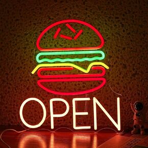 Open Neon Sign Business Wall Decor Neon Light LED Open Sign Neon Light for Shop Bar Hotel Restaurant Window Light Up Sign Dimmable USB