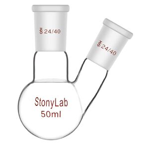 StonyLab 1000 مل دورق سفلي زجاجي ذو رقبتين RBF، مع وصلة خارجية مدببة مركزية وجانبية قياسية 24/40 - 1 لتر (1 لتر)