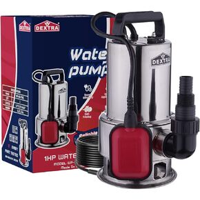 Dextra 1 HP Sump Pump Submersible 3500GPH Water Pump for Pool Draining, 750W Stainless Steel Submersible Utility Pump with Float Switch, 19FT Cord for Hot Tub,Draining Flood,House