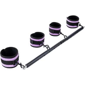 Spreader Bar Heavy Duty Stainless Steel Expandable Black Bar Home Gym with 4pcs Furry Purple Adjustable Strap,Sports Aid Training Fitness Gear Pilates Aid Kit,Yoga Set
