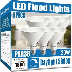 Par38 led Flood Lights Outdoor Light Bulb 2 Pack,Dimmable 5000K Daylight 1800LM,20W Replace up to 200W,Outdoor Flood Light Bulbs for Backyard,Garage,Porch,Garden