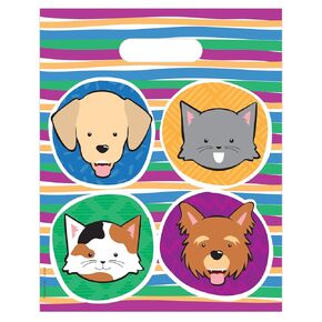 Practicon Bow-Wow Meow 8" x 10" Animal Giveaway Bag, Pet Patient Care Goodie Bag, Vet Office Plastic Gift Bags, 100 Pack
