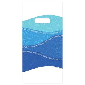 Practicon Brush Floss Smile Waves 6" x 12" Dental Giveaway Bag, Dental Hygiene Patient Care Goodie Bag, Dentist Office Plastic Gift Bags, 100 Pack
