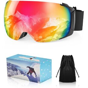 Ski/Snowboard Goggles for Men Women, Frameless OTG Magnetic Flip up HD Lens Anti Fog UV400 Snow Snowboarding Goggles