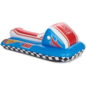 FUNBOY & Hot Wheels 50" Kids Inflatable Skimobile Winter Snow Sled, 1-2 Riders with Grooved Rubber Base Tracks, 2 Handles, and Hand Pull Rope
