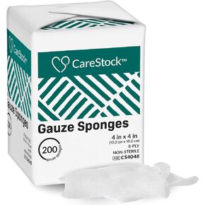 Gauze Sponge 4x4 [200 Count] Non-Sterile Gauze Pads, 8-Ply, Medical Grade Cotton Wound Dressing for First Aid Kit