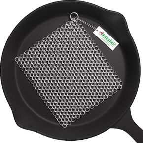 Amagabeli Cast Iron Cleaner 8"x6" 316L Stainless Steel Chainmail Scrubber Cast Iron Skillet Cleaner for Pan Pot Wok Griddles BBQ Grills Cast Iron Cleaning