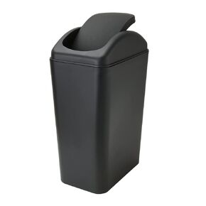Small Lidded Trash Can, 12 Liter/3 Gallon Black Plastic Garbage Bin with Lid for Office, Bedroom, Bathroom