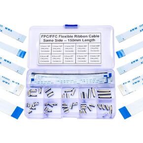 0.5mm FFC FPC Connector Ribbon Cable Connector Kit,Connector ffc-fpc 4P 6P 8P 10P 12P 14P 16P 20P 30P 40P,150mm Length Flexible Flat Cable A Type (SH-0.5-SS-A)