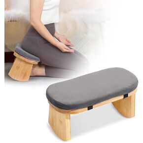 Meditation Bench, Folding Portable Meditation Chair with Cushion, Bamboo Meditation Stool with Anti-Slip Mat, Adjustable Yoga Stool with Curved Bottom Edges, Prayer Bench
