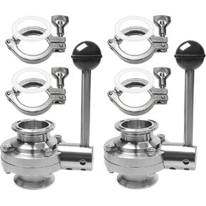 1.5 Inch Tri-Clamp Butterfly Valves with Pull Handle 1.5" Tri Clamp and Silicone Gasket 304 Stainless Steel Sanitary TC Fittings for Boiler Still Tank Fermenter Industrial & Home Use 2PCS