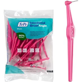 TEPE Interdental Brush Angle, Angled Dental Brush for Teeth Cleaning, Pack of 25, 0.40 mm, Extra-Small/Small Gaps, Pink, Size 0