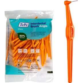 TEPE Interdental Brush Angle, Angled Dental Brush for Teeth Cleaning, Pack of 25, 0.7 mm, Medium Gaps, Yellow, Size 4