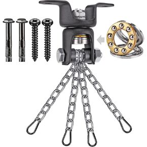 BeneLabel Heavy Duty Boxing Punching Bag Hanger with Chain, 800 LB Capacity, 360° Rotation Wood Beam Holder with 4 Chains and 4 Carabiners, 2 Wood Screws for Wooden Sets