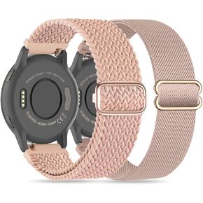 2 Pack 18mm Braided Stretchy Nylon Watch Bands Compatible with Garmin Venu 2S/Venu 3S/Vivoactive 4S/Vivomove 3S/Forerunner 255S/Forerunner 265S, Quick Release Loop Elastic Strap for Women Men