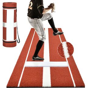 Softball Pitching Mat, 10 x 3 FT Baseball Training Mat, Upgraded Anti-Slip Mat with Stitched Embroidery Turf, Baseball Training Mat with Soft Rubber Pitching Mound for Indoor Outdoor
