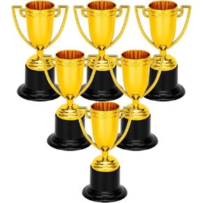 6 Pack Mini Gold Trophies for Awards, Plastic Trophy Cups Set, Gold Participation Trophy Cups for Party Favors, Props, Rewards, Winning Prizes, Sports, 4 Inch