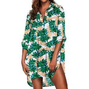 Ekouaer Beach Cover Ups for Women V Neck Bathing Suit Cover Up Bikini Swimsuit Coverup Beach Dress Shirt S-3XL