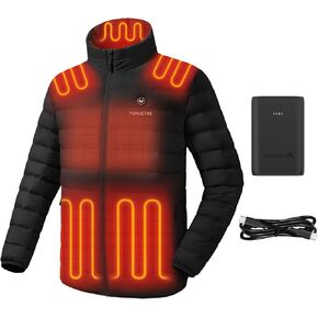 Venustas Men's Heated Puffer Jacket (Black,3XL) and Extra 7.4V 7200mAh Battery
