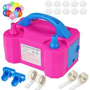 RUBFAC Balloon Pump Electric, Portable Balloon Blower Machine 110-120V 600W Air Balloon Inflator Dual Nozzle Rose Red with Balloon Accessories for Balloons Decoration Birthday Parties Weddings