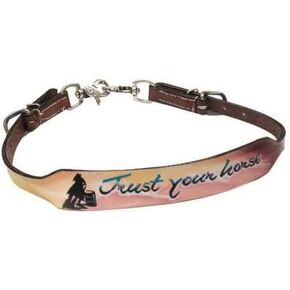 Showman Painted Trust Your Horse Leather Wither Strap w/Barrel Racer Design