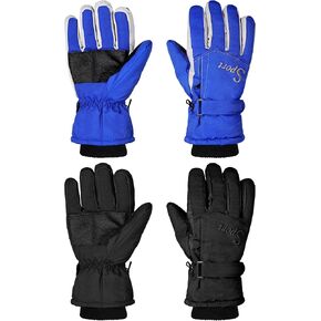 2 Pairs Winter Ski Gloves Waterproof for Men Women Snow Gloves Warm Insulation Adjustable Nonslip for Cold Weather