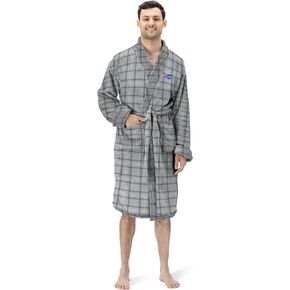 NORTHWEST Official NFL Buffalo Bills Men's Lightweight Flannel Bath Robe, Gray Tartan, 26" x 47"