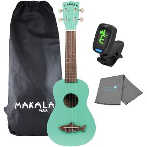 Kala Surf Green Soprano Shark Ukulele - MK-SS/GRN Bundle with a Tuner and Polishing Cloth