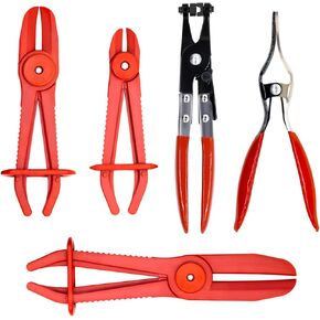 5Pcs Hose Clamp Removal Tools Kit w Plastic Flexible Line Clamp Pliers, Swivel Flat Band Hose Clamp Repair Pliers and Hose Remover for Automotive Gas Radiator Brake Coolant Vacuum Fuel Line