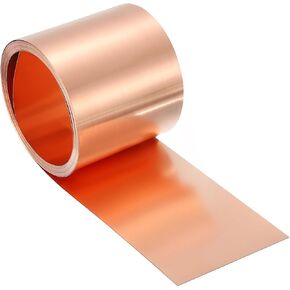 uxcell Pure Copper Sheet Roll, 0.08mm 25Ga Thick T2 Copper Flashing 4580mm x 51mm/15Ft x 2in Copper Strip Soft Copper Metal Foil Plate for Craft Electrical House Repair