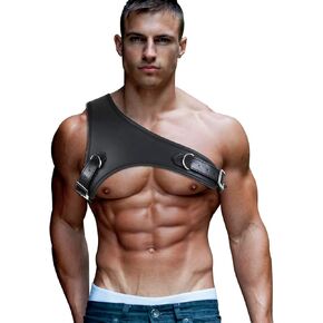 Men's Neoprene Bulldog Harness, Adjustable Shoulder Strap, PU Leather Body Chest Harness