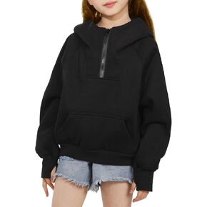 Girls' Hoodies Sweatshirts Half Zipper Fleece Pullover Crop Tops for Teen Girls Long Sleeve Sweater Thumb Hole