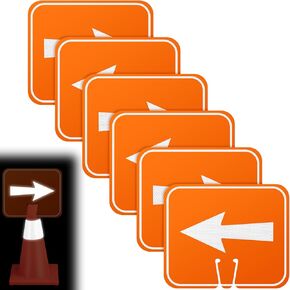 Geetery 6 Pcs High Intensity Reflective Traffic Cone Sign Traffic Cone Top Warning Sign Reversible Arrow Sign Directional Signs for Construction Road Barricade Outdoor, 10.4" Height x 12.6" Width