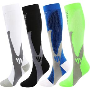 4 Pairs Compression Socks for Woman & Man Unisex 20-30mmHg Knee high Plus Size Wide Calves for Flying Running…