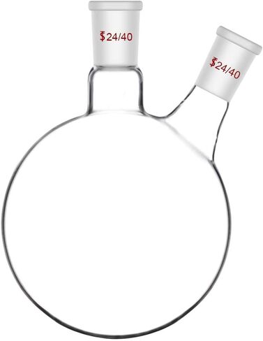 StonyLab 1000ml Glass 2 Neck Round Bottom Flask RBF, with 24/40 Center and Side Standard Taper Outer Joint - 1L (1 Liter) in Kuwait