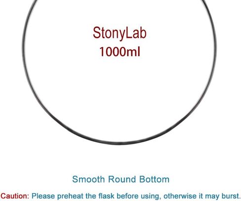 StonyLab 1000ml Glass 2 Neck Round Bottom Flask RBF, with 24/40 Center and Side Standard Taper Outer Joint - 1L (1 Liter) in Kuwait