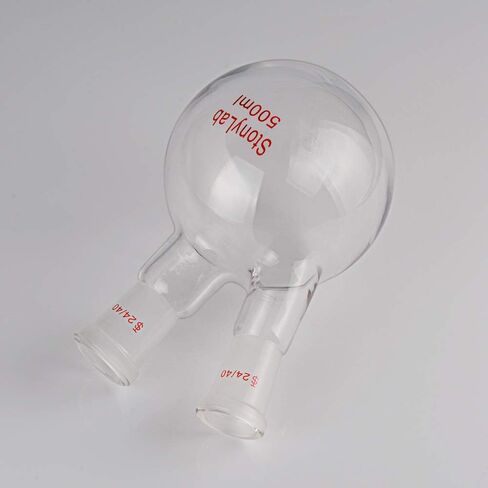 StonyLab 1000ml Glass 2 Neck Round Bottom Flask RBF, with 24/40 Center and Side Standard Taper Outer Joint - 1L (1 Liter) in Kuwait