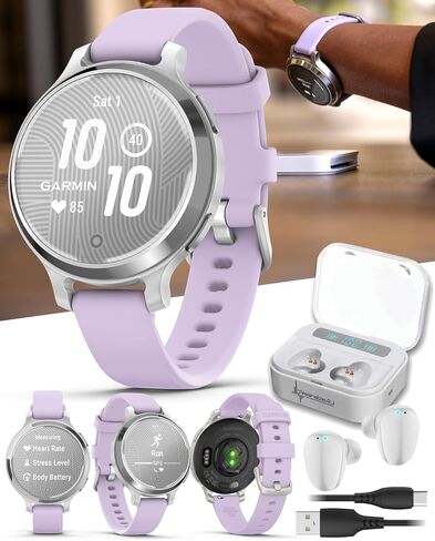 Wearable4U Garmin Lily 2 Active, Lunar Gold with Bone Silicone Band, Small and Stylish Smartwatch, Built-in GPS, Hidden Display, Patterned Lens, Up to 9 Days Battery Life White Earbuds Bundle in Saudi Arabia