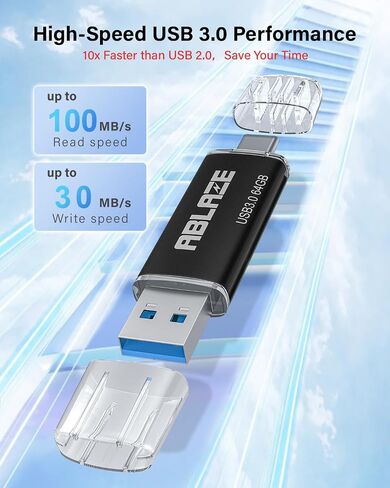 ABLAZE 32GB Type C Flash Drive, Dual USB 3.0+USB C Memory Stick Thumb Drive for iPhone 15, Android Smartphone, Computers, Tablets, Mac,iPad,PC (Black) in Saudi Arabia