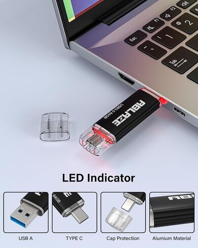 ABLAZE 32GB Type C Flash Drive, Dual USB 3.0+USB C Memory Stick Thumb Drive for iPhone 15, Android Smartphone, Computers, Tablets, Mac,iPad,PC (Black) in Saudi Arabia