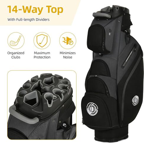 Golf Bag, 14 Way Top Golf Cart Bag with Full-Length Dividers, Cart Golf Bag for Men Women, Golf Club Bags with Ergonomic Padded Strap, Zippered Pockets, Rain Hood in Saudi Arabia