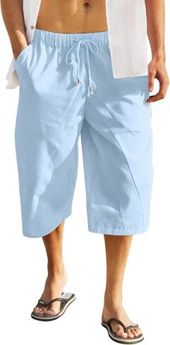 COOFANDY Men's Linen Harem Capri Pants Casual Lightweight Drawstring Yoga Pants Baggy 3/4 Beach Trousers in Saudi Arabia