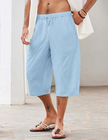 COOFANDY Men's Linen Harem Capri Pants Casual Lightweight Drawstring Yoga Pants Baggy 3/4 Beach Trousers in Saudi Arabia