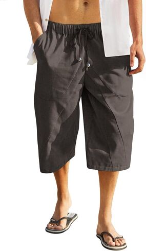 COOFANDY Men's Linen Harem Capri Pants Casual Lightweight Drawstring Yoga Pants Baggy 3/4 Beach Trousers in Saudi Arabia